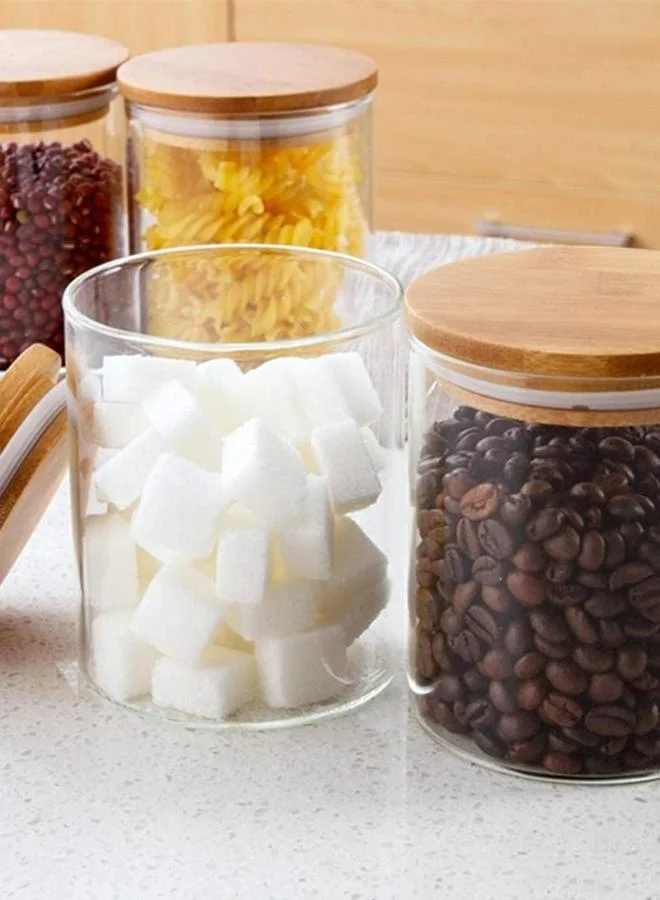 Casa Quesera  4 PACK 400ml Borosilicate ROUND Glass Spice Jars with Bamboo Airtight Lids Set of 4 Food Storage Containers for Tea Coffee Pasta Flour Herbs and Grains  | Best Price UAE